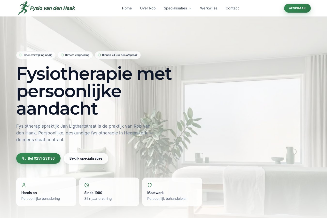 Website van Fysio van den Haak